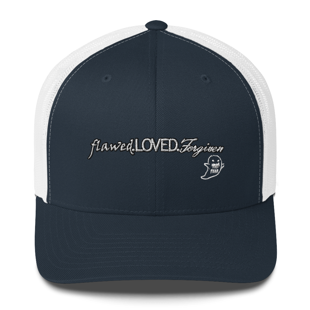 flawed.LOVED.Forgiven Trucker - Black | Navy/White | Pink